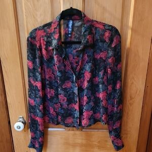 Aeropostale Floral Sheer Blouse - Black and Red